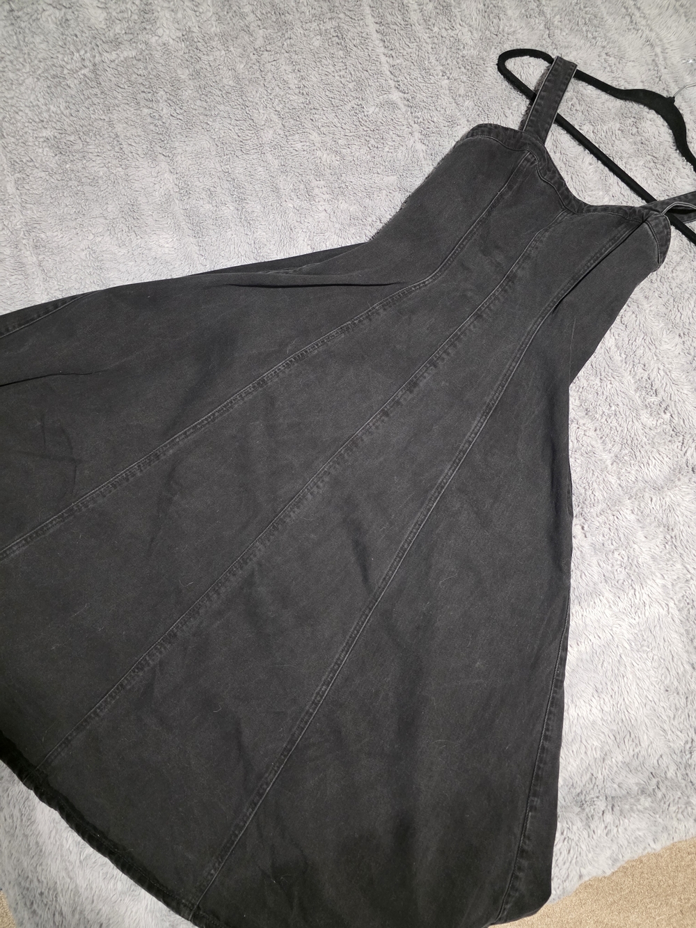 Moussy Black Denim Dress with Thin Straps, Pockets Zip Back.